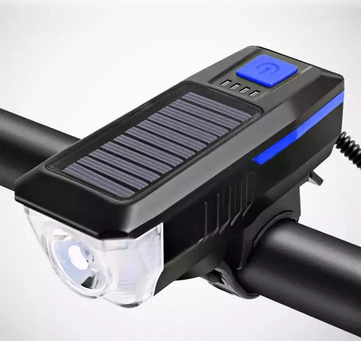 Waterproof Solar Horn Light Rechargeable LED Bike Front Light