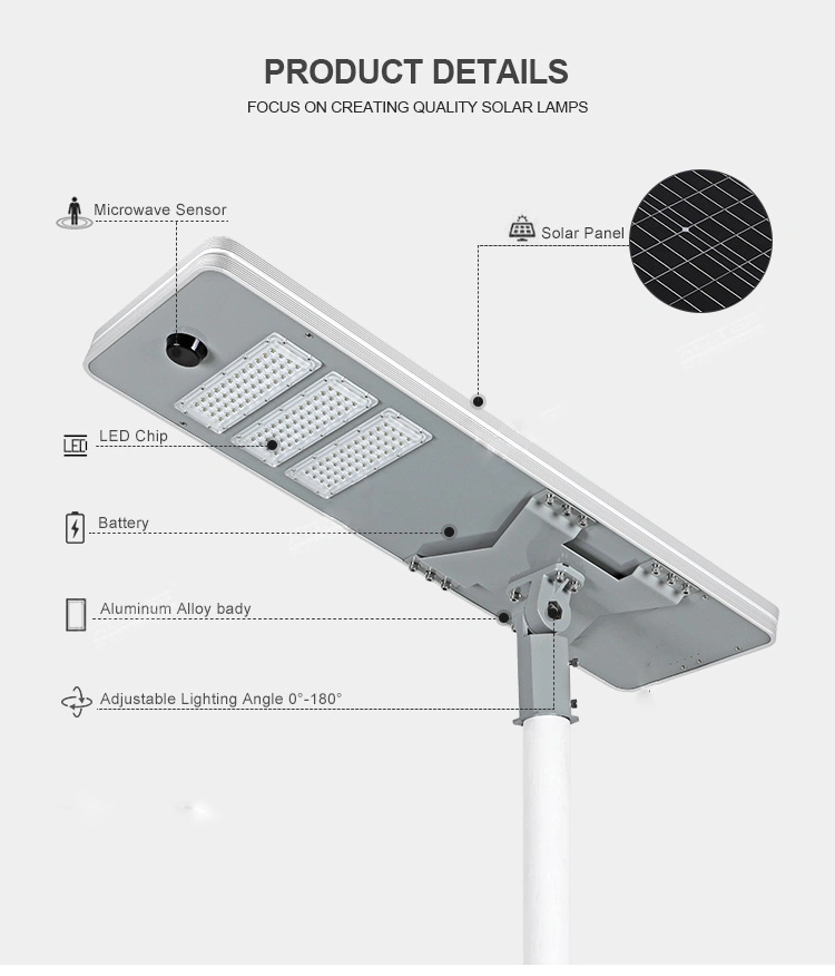 Outdoor Aluminum All in One Integrated Motion Sensor LED Solar Street Lamp Garden Light with LiFePO4 Battery