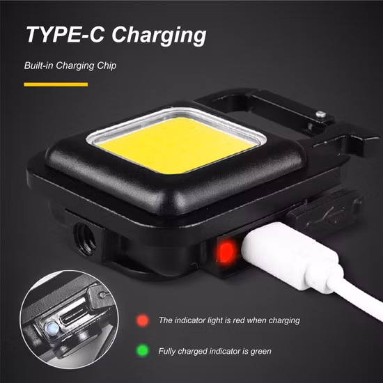 Multifunktionale Outdoor Tragbare USB Aufladbare COB Arbeit Licht Inspektion Licht Camping Mini LED Taschenlampe Schlüsselbund Taschenlampe